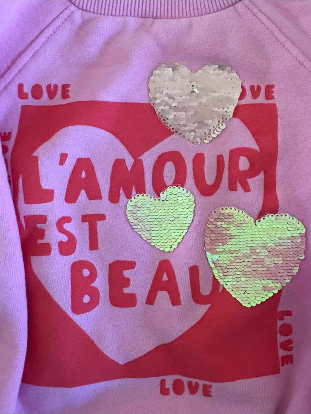 Next Pink Girls' Heart Graphic Sweatshirt with Sequin Hearts